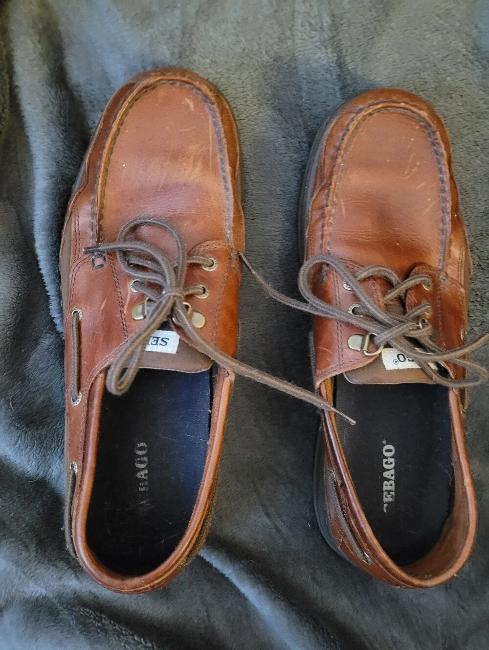 Sebago Men's Chestnut Brown Leather Moc Toe Boat Shoes